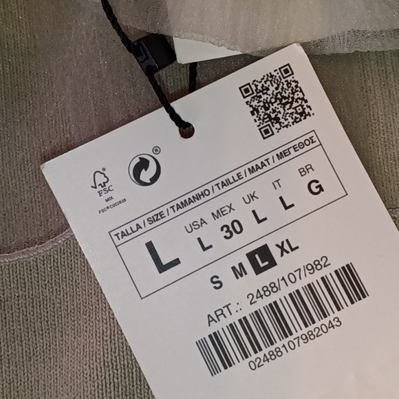 🆕ZARA | Organza Knit Top Sea Foam Green Ruffle Sheer Sweater Top Size Large - Picture 12 of 16